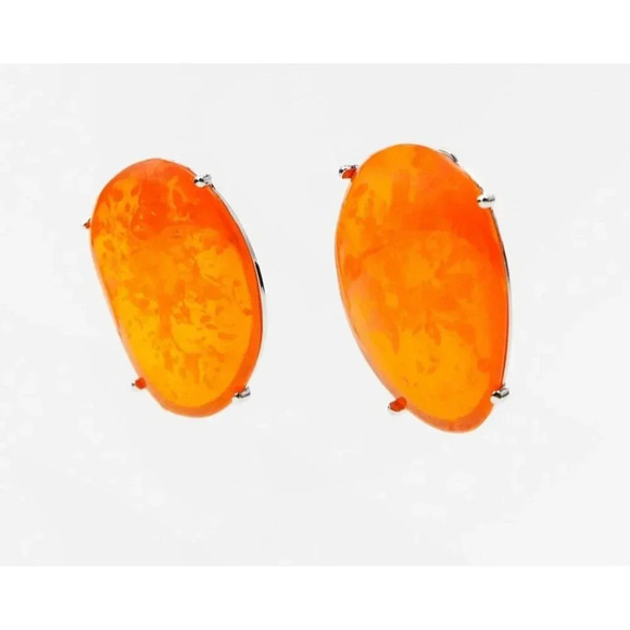 Zara Womens Bloggers Favorite Luxury Oval Stone Metal Earrings Orange Sz 2.5"x2" - Picture 7 of 7